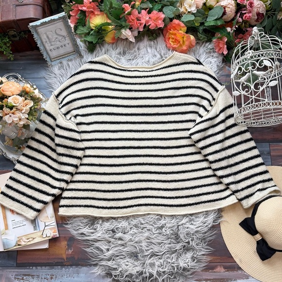 Promesa Cream and Black Striped Knit Sweater - Picture 4 of 4